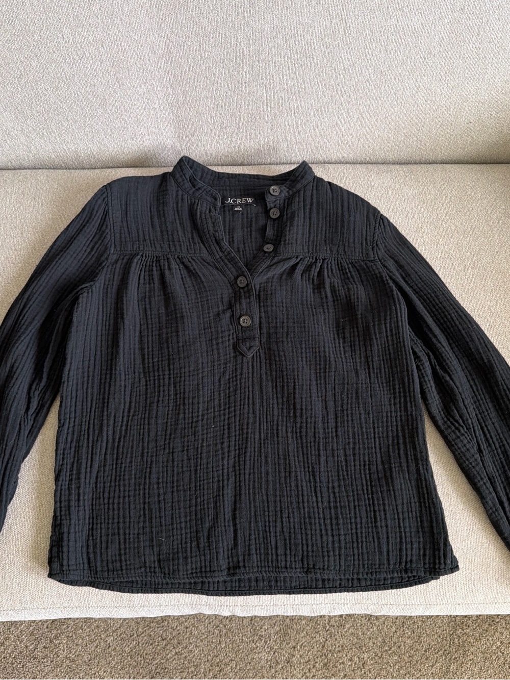 J. Crew Black Textured Henley Top